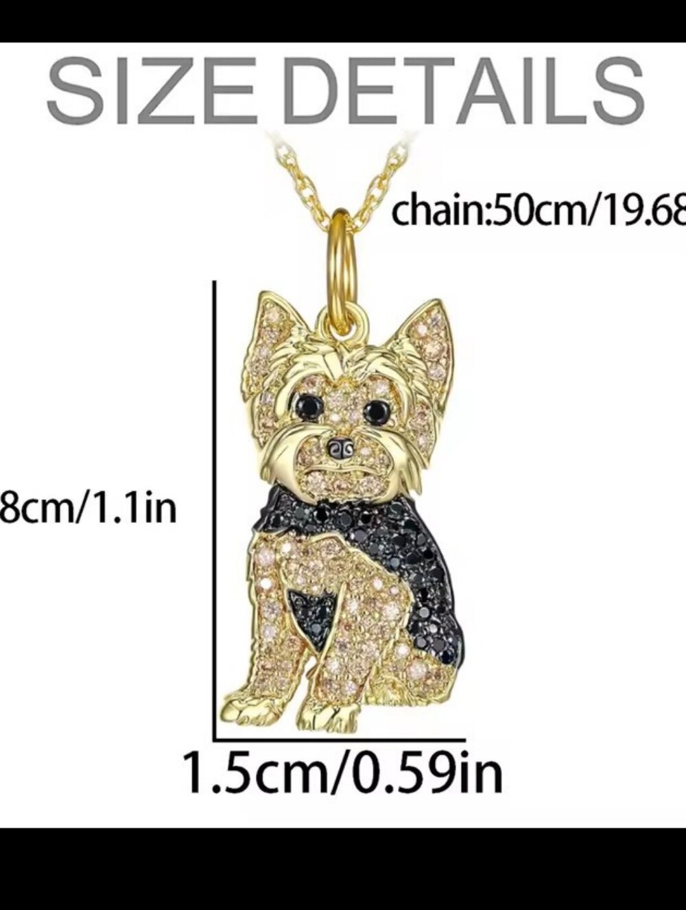 Royal Yorkie Necklace Gold & Black Rhinestone Women's Jewelry New G24 - Picture 2 of 3